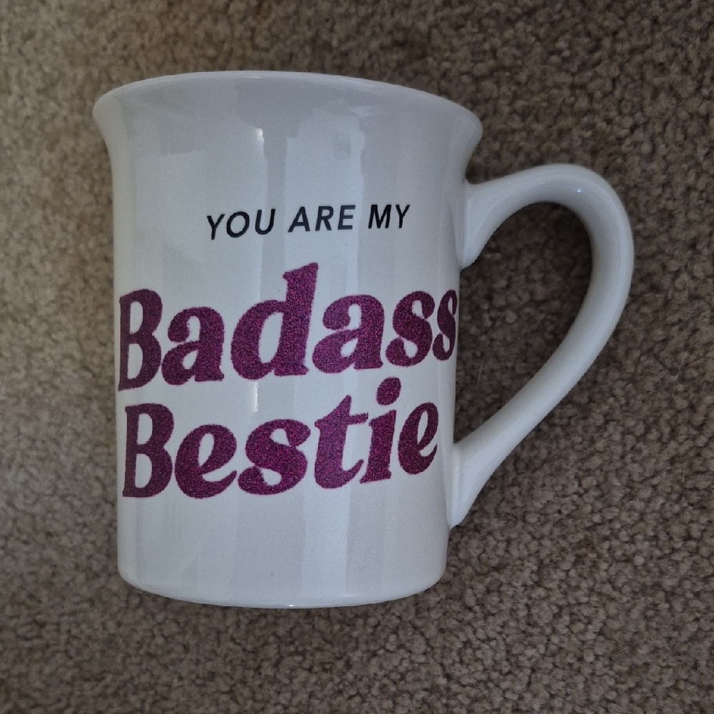 White Mug with Pink Text